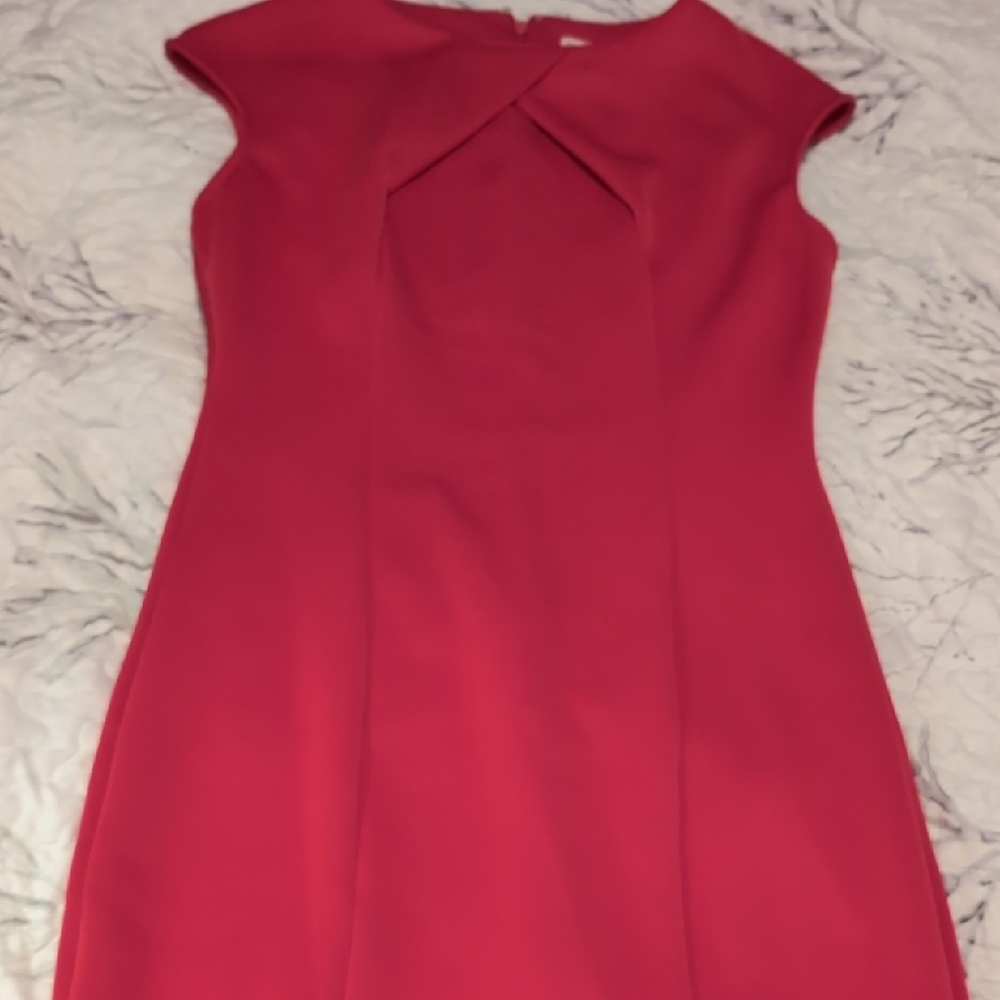 New York & Company Orange Pleated Asymmetrical Sheath Dress